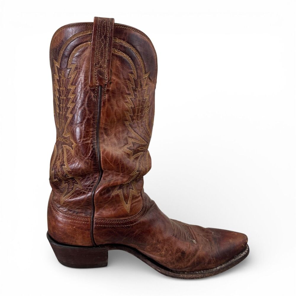 Lucchese 1883 Mad Dog Goat Leather Cowboy Boots Brown Snip Toe Mens 9 2E USA - Picture 5 of 15